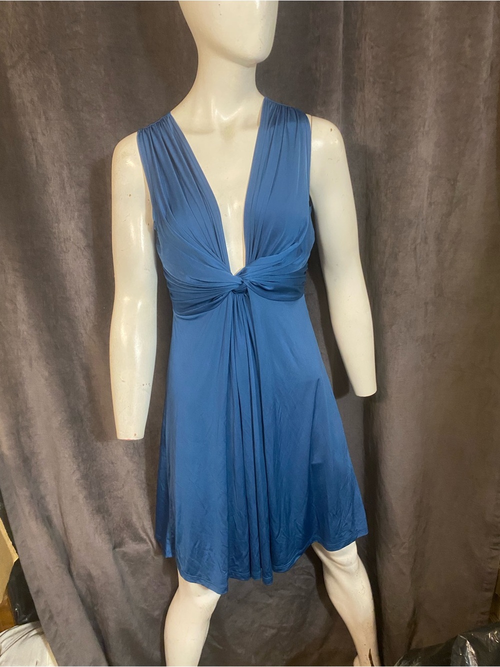 VENUS Deep V Knot-Front Mini Dress in Blue